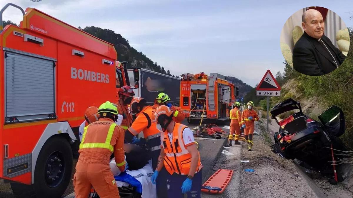 El valenciano Manuel Ureña es rescatado por los bomberos tras salirse su vehículo en la cuneta