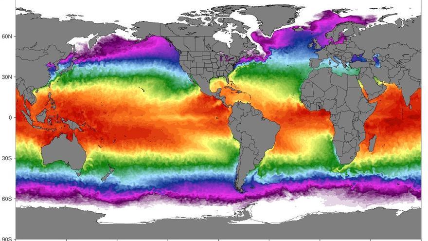 Y este es el panorama de la temperatura actual de los océanos.