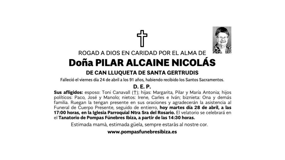 Esquela Pilar Alcaine Nicolás