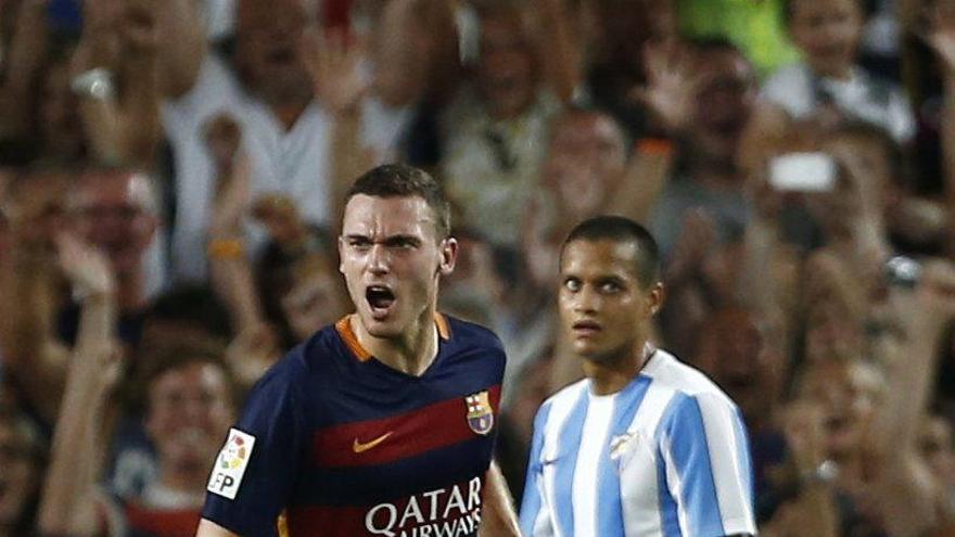 Vermaelen celebra su gol, que significó que el Barça sume tres puntos más en la Liga BBVA.