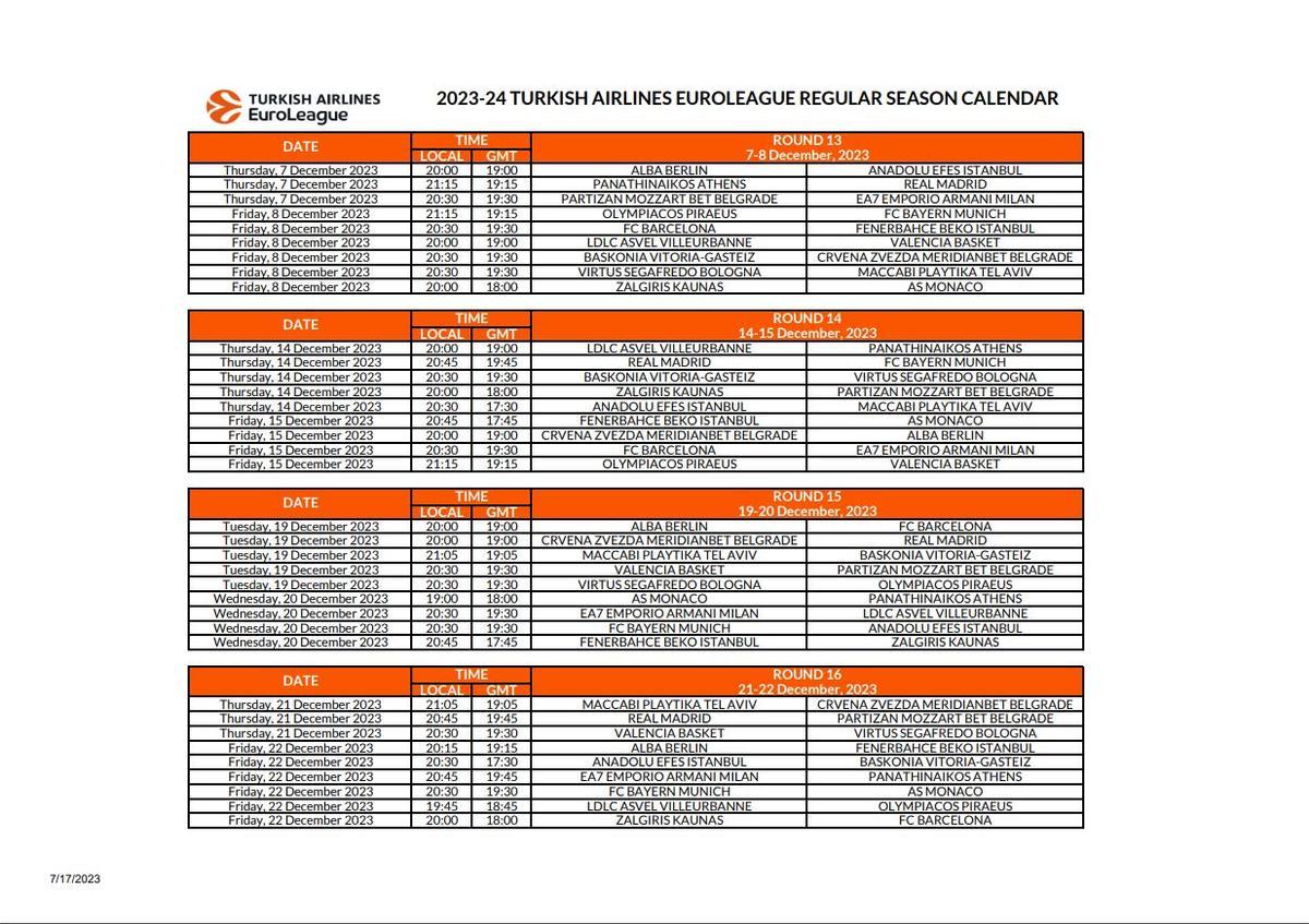 2023-24 TURKISH AIRLINES EUROLEAGUE REGULAR SEASON CALENDAR - Pg 4