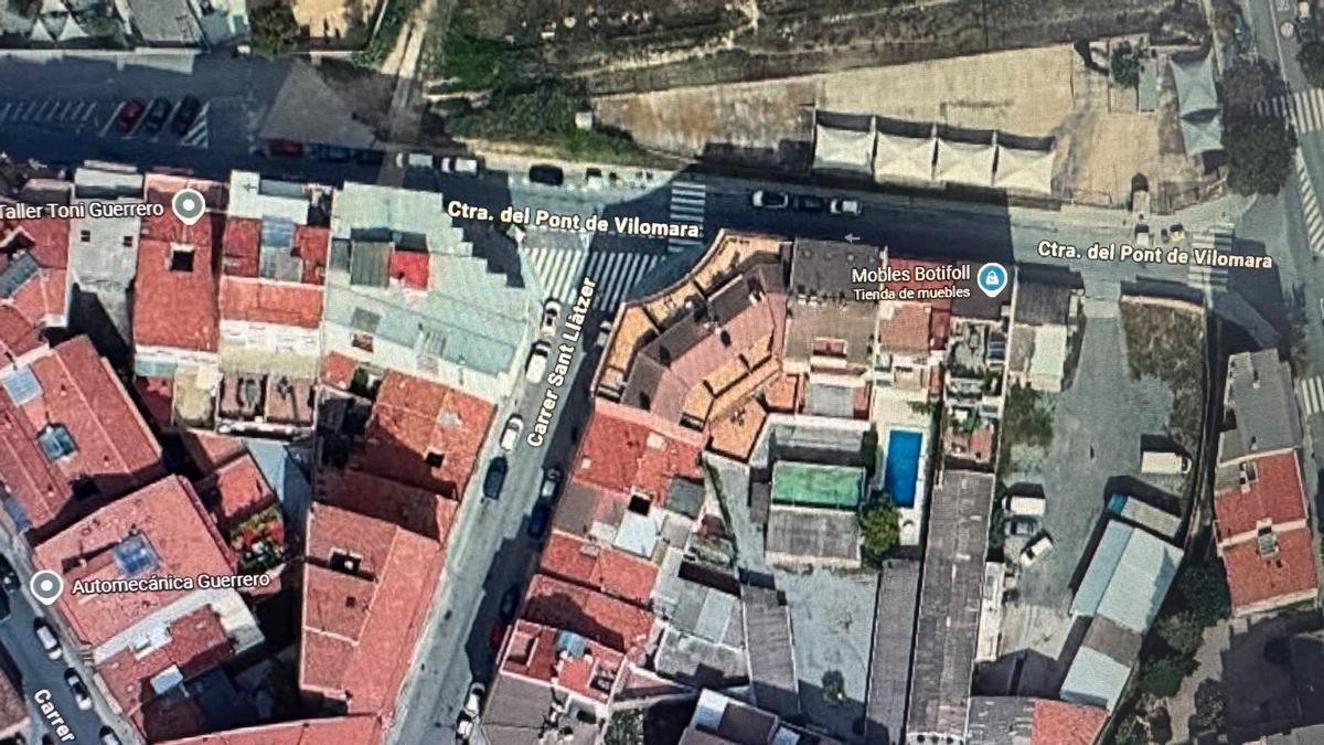 La zona afectada, el carrer Sant Llàtzer amb la cruïllas de la carretera del pont de Vilomara, Manresa