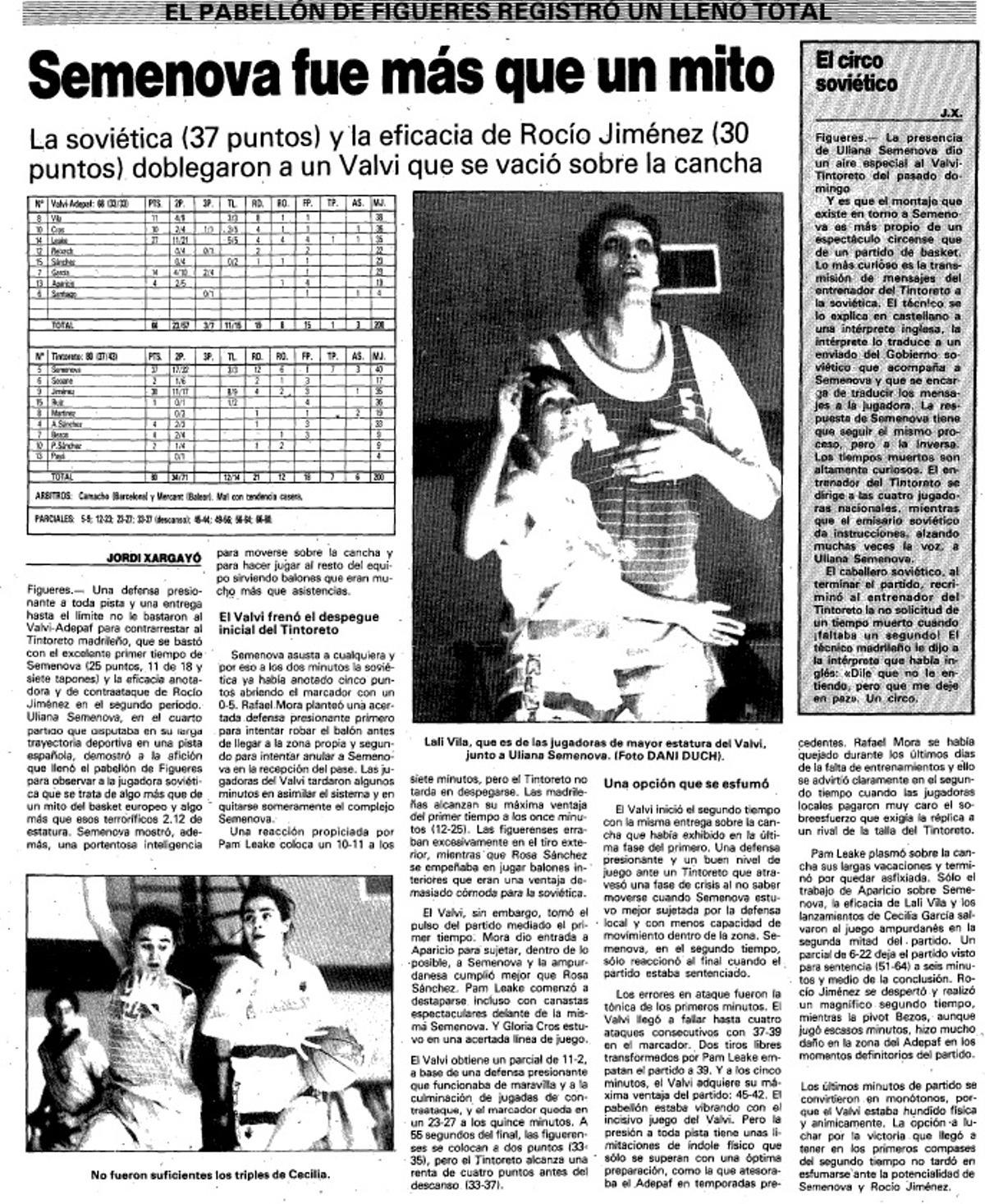 La crònica de Jordi Xargayó al Diari de Girona del 1988