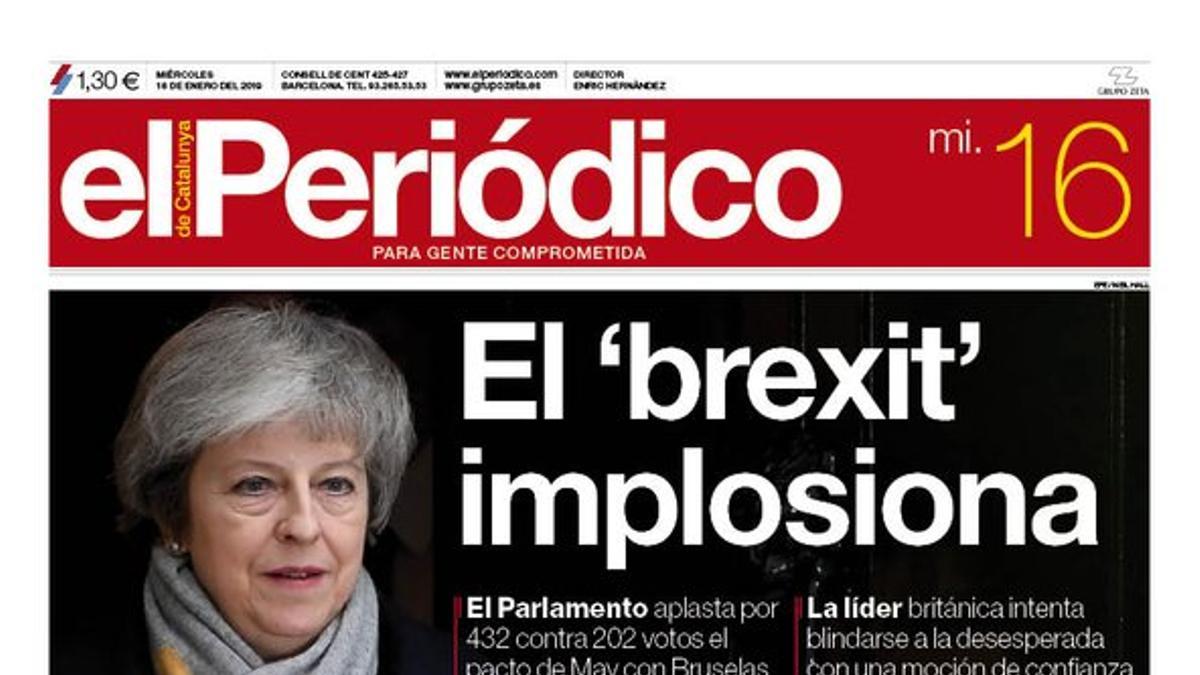 La portada de EL PERIÓDICO del 16 de enero del 2019