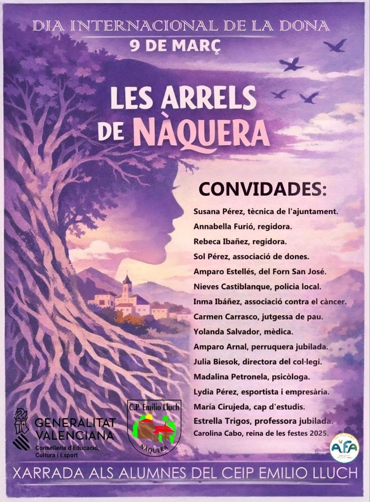 Cartel con el listado de mujeres que impartieron la charla al alumnado del CEIP Emilio Lluch.