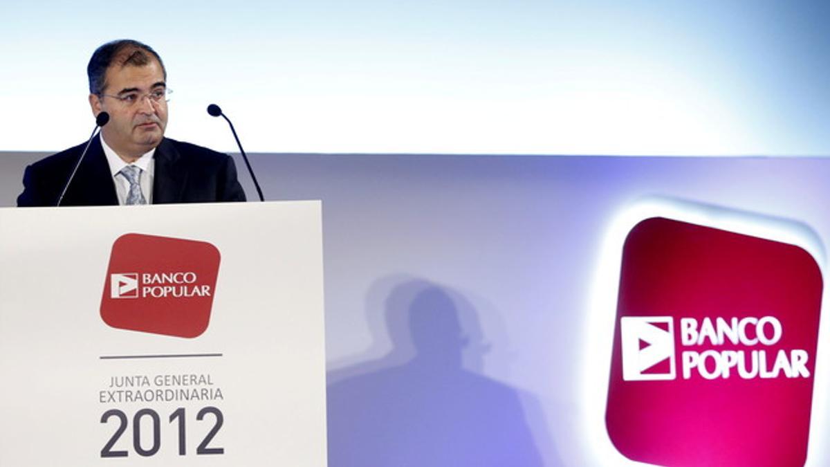 El presidente del Banco Popular, Ángel Ron, durante la junta accionistas, este sábado en Madrid.