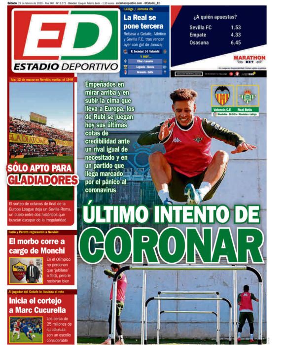 Portada ESTADIO DEPORTIVO sábado 29 febrero 2020