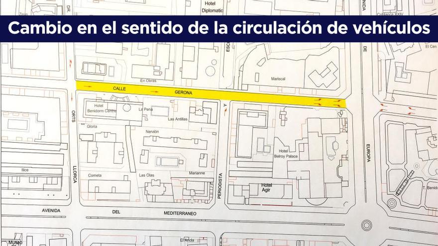 Benidorm cambia la dirección del tráfico en un tramo de la calle Gerona