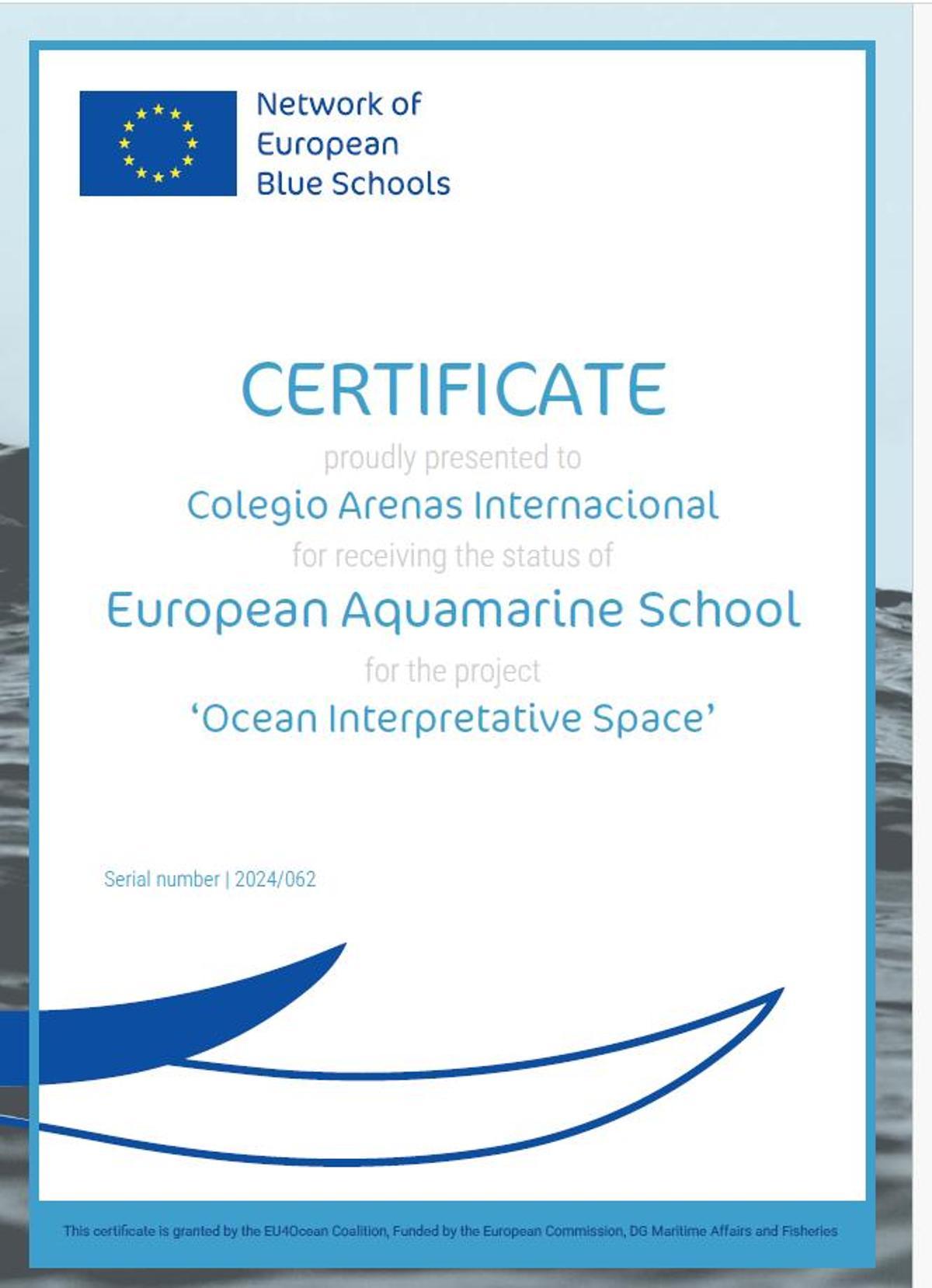 La certificación Escuela Azul Aguamarina