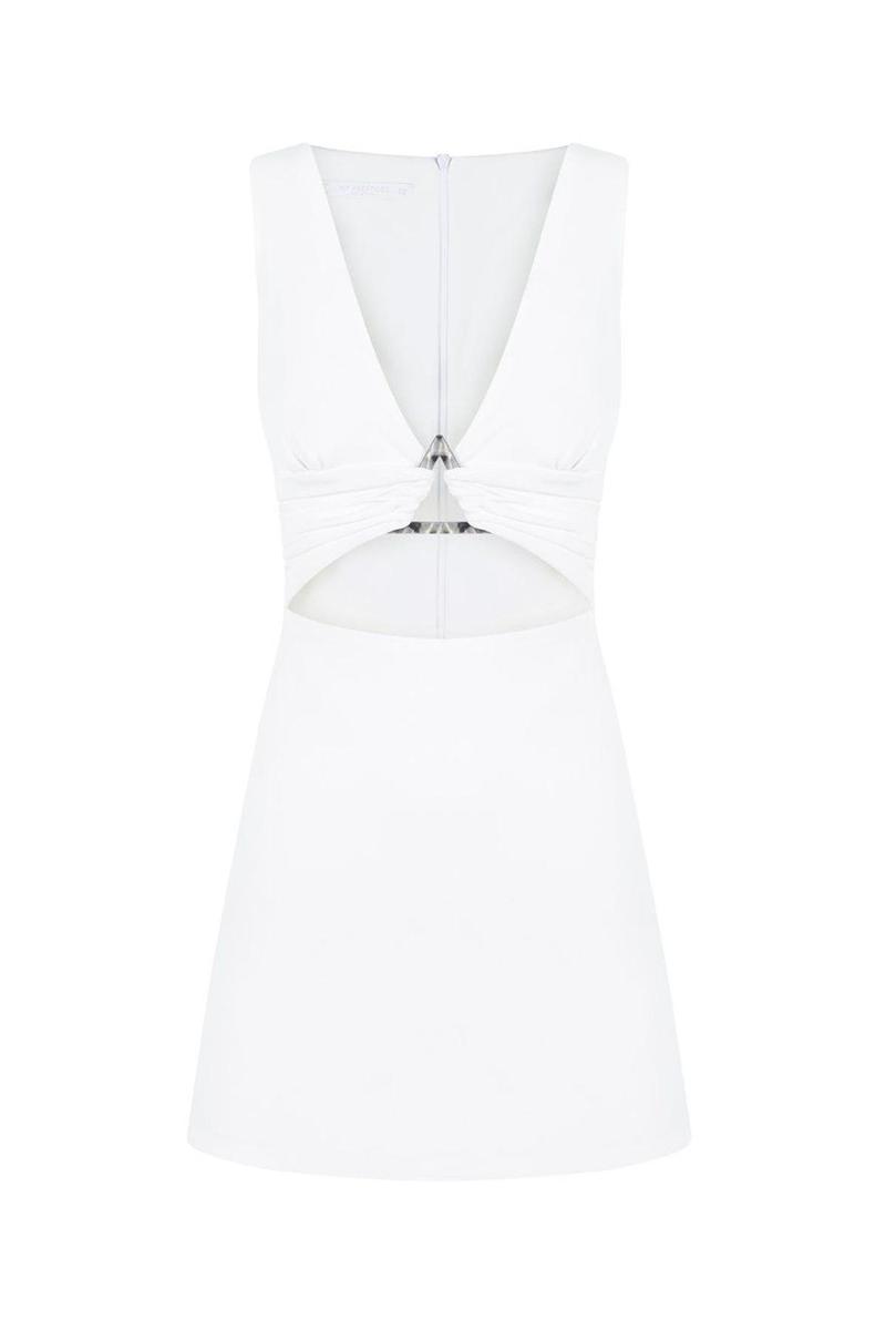 Minivestido blanco con abertura en el abdomen y escote en uve pronunciado de Mypeeptoeshop