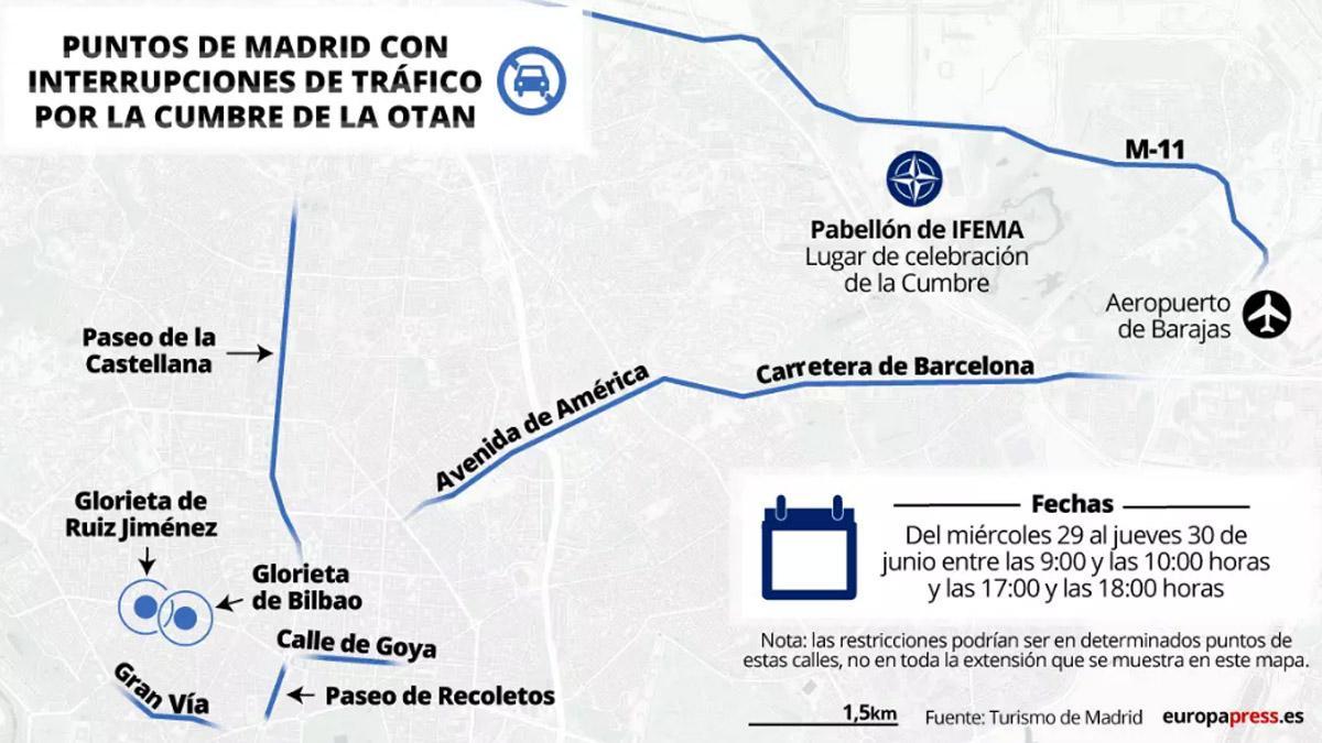 Puntos de Madrid con interrupciones de tráfico por la Cumbre de la OTAN - Europa Press
