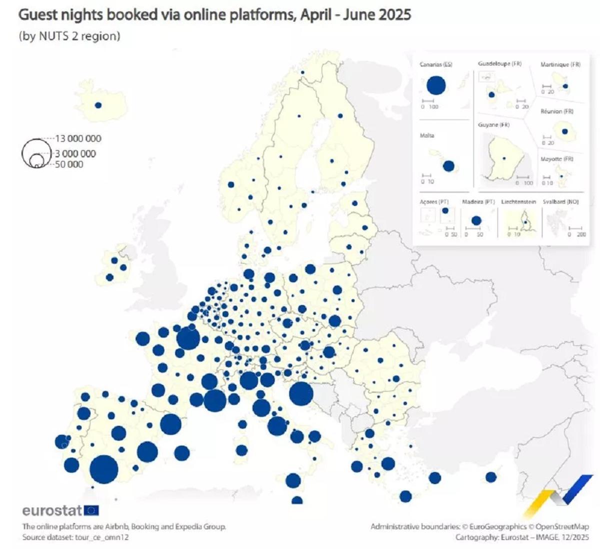 Gráfico de reservas 'online'. Fuente: Eurostat. Abril-junio 2025