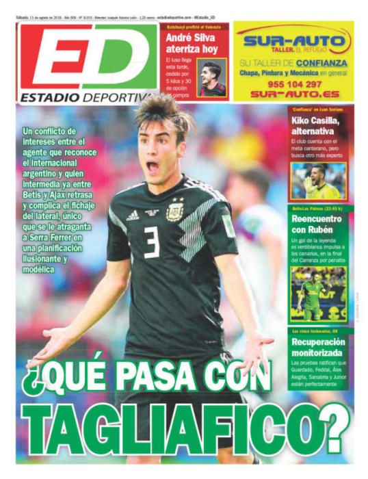 Portada ESTADIO DEPORTIVO sábado 11 de agosto 2018