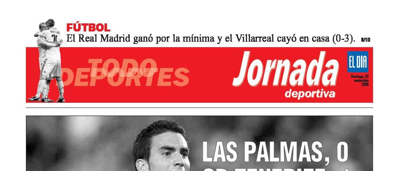 La sección ‘Jornada Deportiva’ de EL DÍA daba cuenta el 24 de noviembre de 2008 de todos los detalles del partido en el que el CD Tenerife se impuso a domicilio a la UD Las Palmas, crónica firmada por Juan José Ramos.