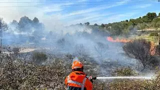Un incendio forestal en Montserrat quema 3,5 hectáreas junto a la carretera de Torrent