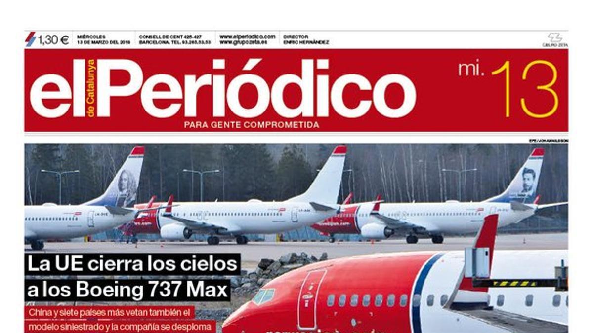 La portada de EL PERIÓDICO del 13 de marzo del 2019