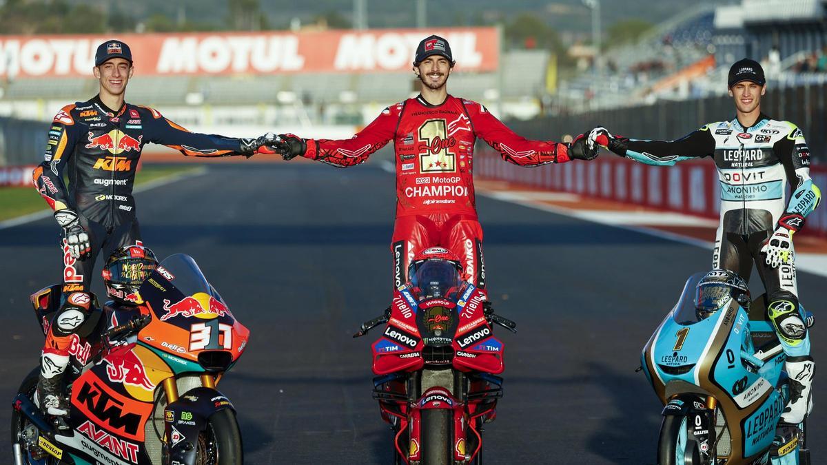 Los campeones de MotoGP, Moto2 y Moto3