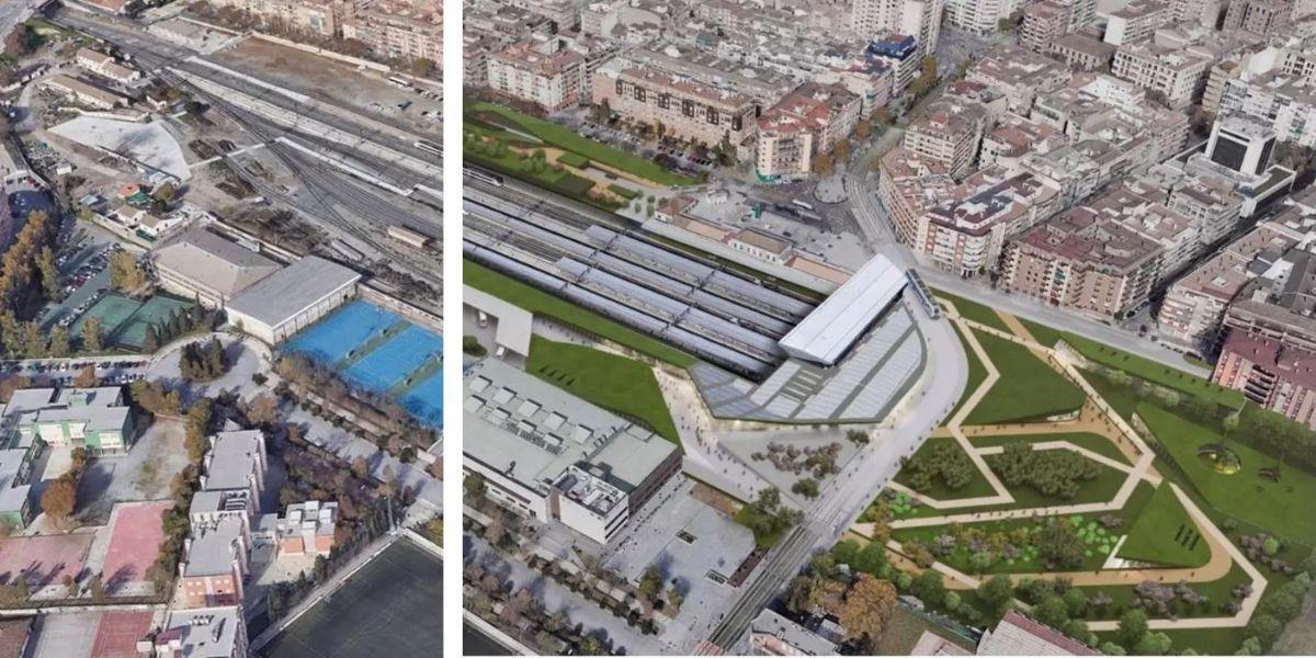 Montaje de la actual situación de las vías con la recreación del futuro "semisoterramiento".