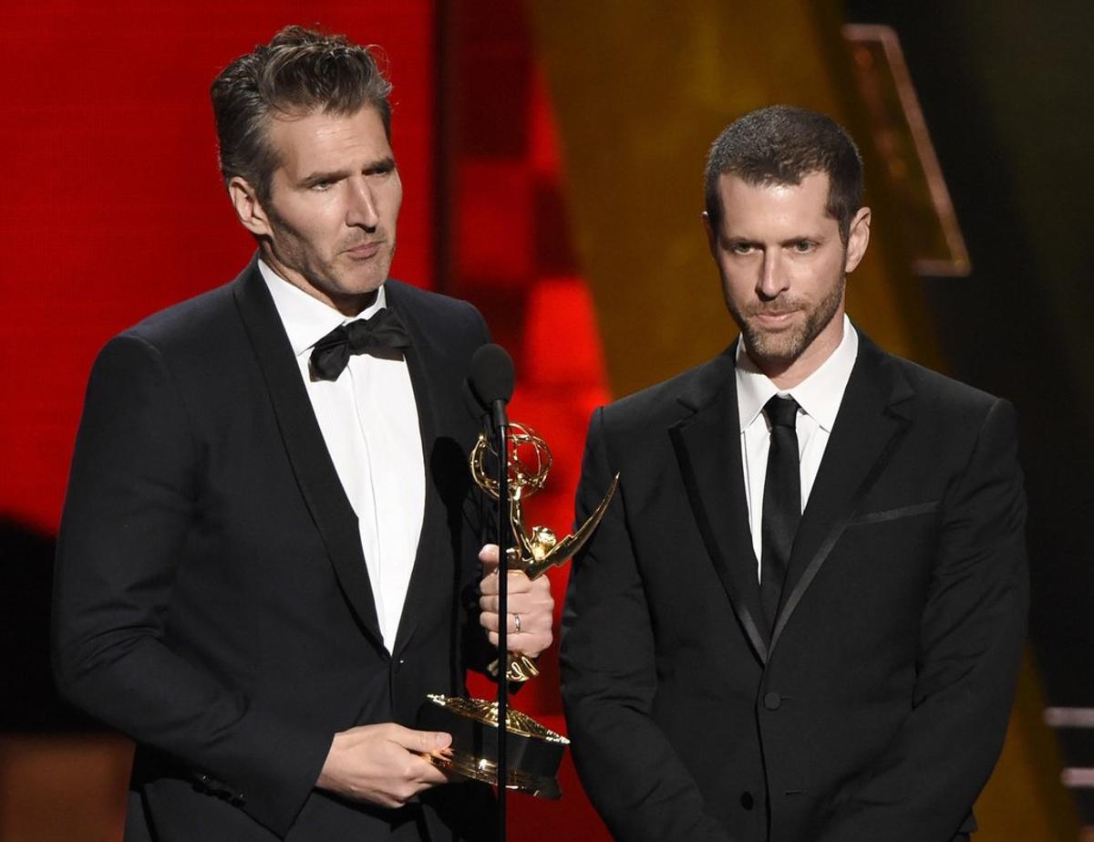 FILE - In this Sept  20  2015 file photo  creator-showrunners David Benioff  left  and D B  Weiss accept the award for outstanding writing for a drama series for  Game Of Thrones  at the 67th Primetime Emmy Awards in Los Angeles  HBOa  s announcement  Wednesday  July 19  2017  that Benioff and Weiss will follow  Game of Thrones  with an HBO series in which slavery remains legal in the modern-day South drew fire on social media from those who fear that a pair of white producers are unfit to tell that story and that telling it will glorify racism  The series  a  Confederate a   will take place in an alternate timeline where the southern states have successfully seceded from the Union and formed a nation in which legalized slavery has evolved into a modern institution   Photo by Chris Pizzello Invision AP  File