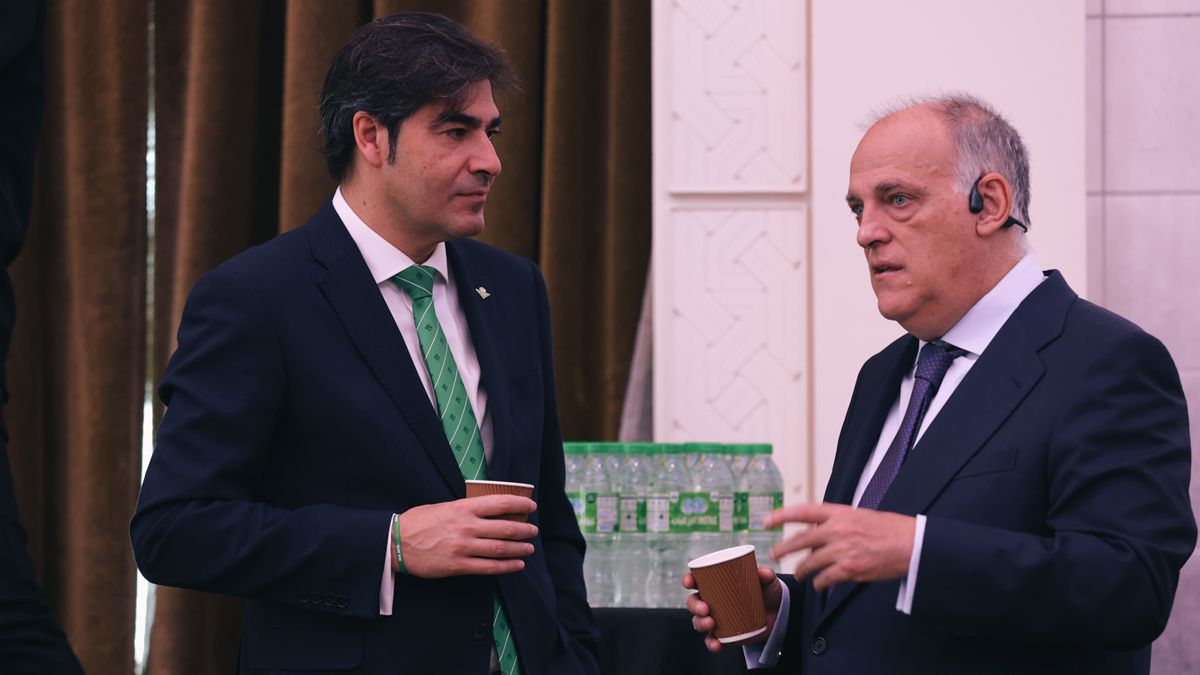 Javier Tebas, junto al presidente del Betis, Ángel Haro, durante la Asamblea de LaLiga