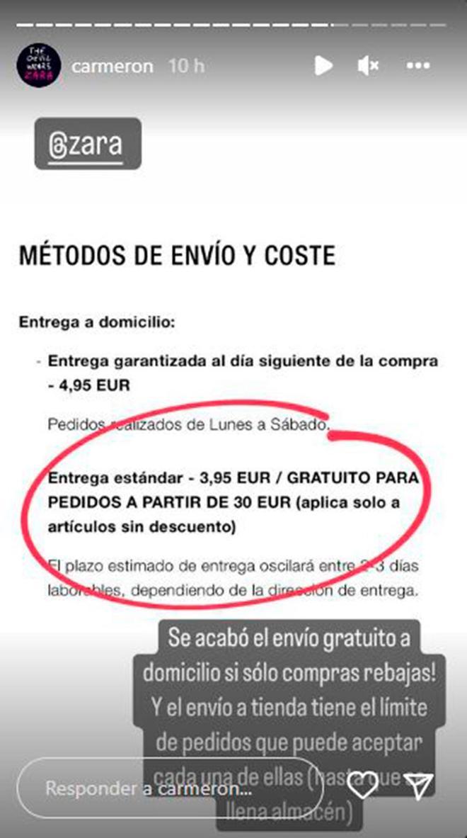 Zara cobra sus envíos a domicilio en rebajas