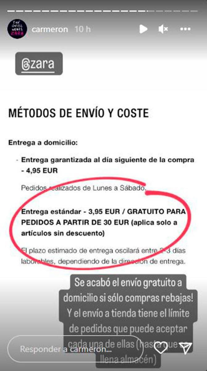 ZARA GASTOS ENVÍO  Si vas a comprar en Zara, atiende: qué está