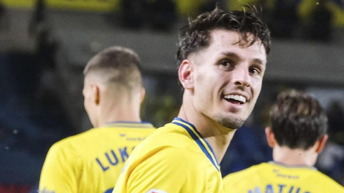 Iván Gil festeja uno de sus tantos a la Real Sociedad B, el pasado 12 de septiembre, en su gran noche.