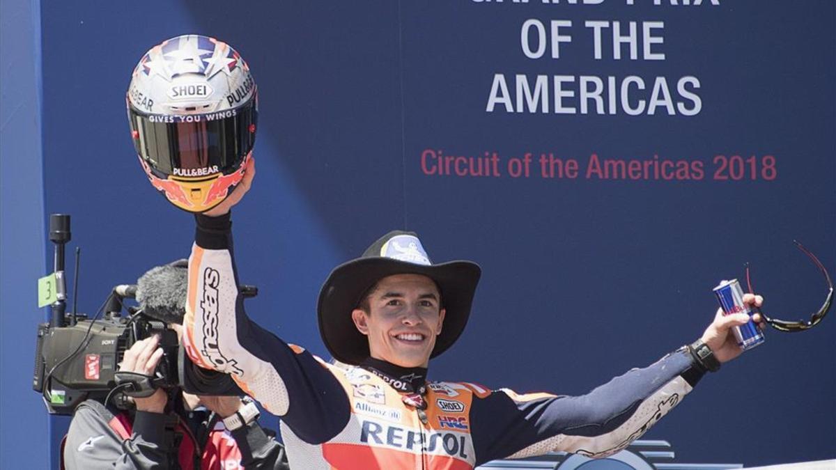 Marc, celebrando su sexto triunfo consecutivo en Austin