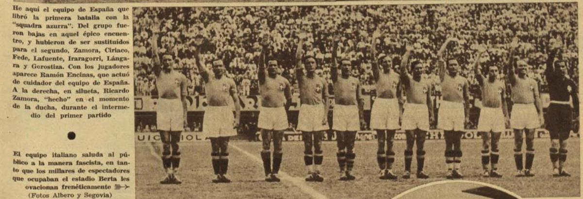 Imagen de la prensa española de la época del equipo italiano del Mundial de 1934