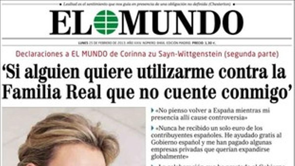 La portada de El Mundo.