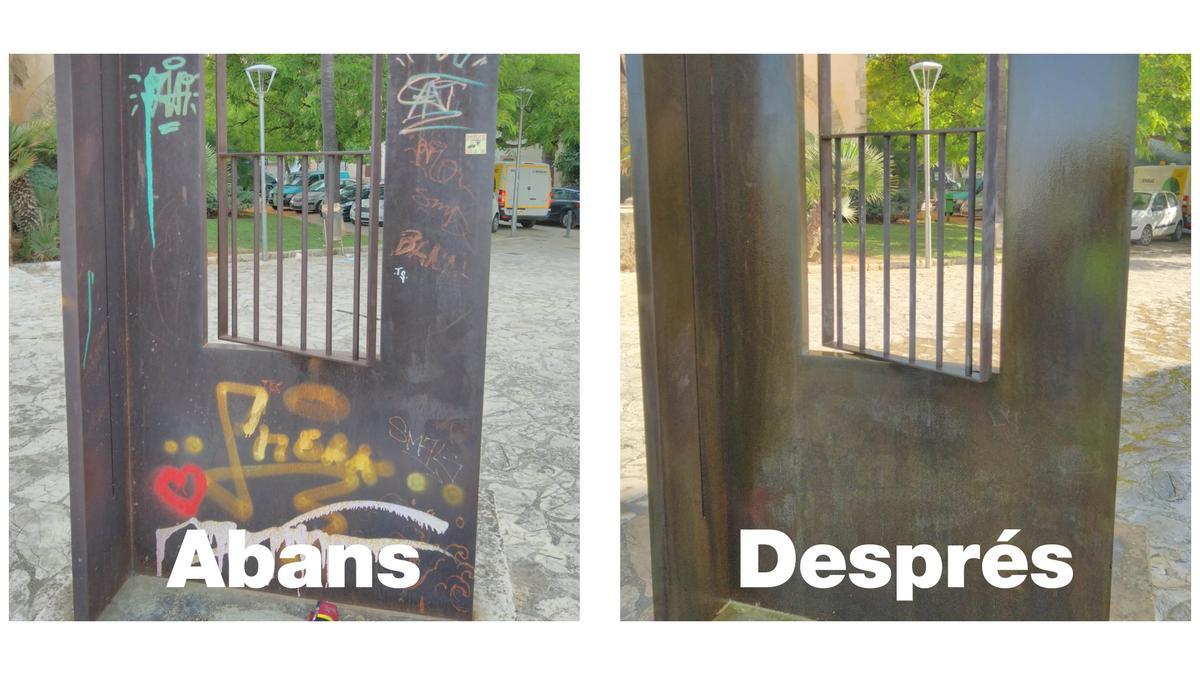 El Ayuntamiento de Palma está trabajando intensamente en la limpieza de pintadas vandálicas.