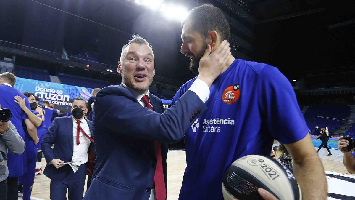 Jasikevicius y Mirotic, tras ganar la Copa del Rey