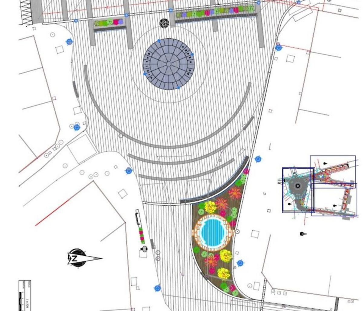 Imagen histórica de la plaza, con la fuente en su parte central. |  Museo do Pobo Estradense