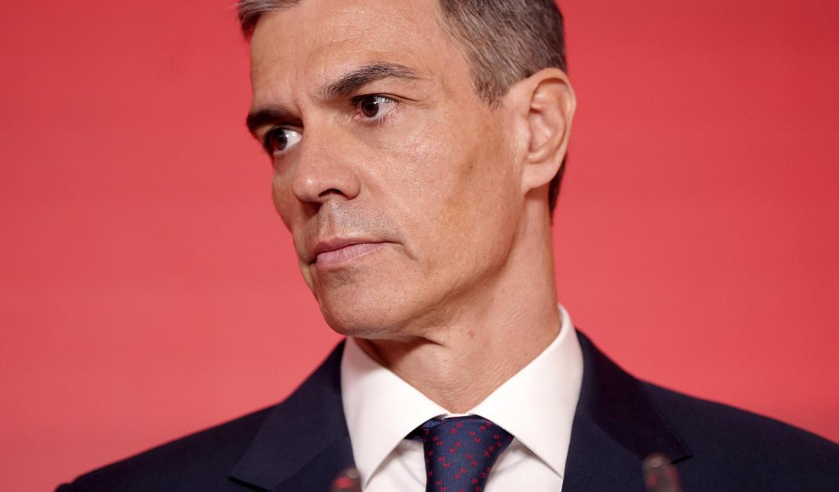 Pedro Sánchez, durante la rueda de prensa que ha ofrecido en la sede del PSOE.