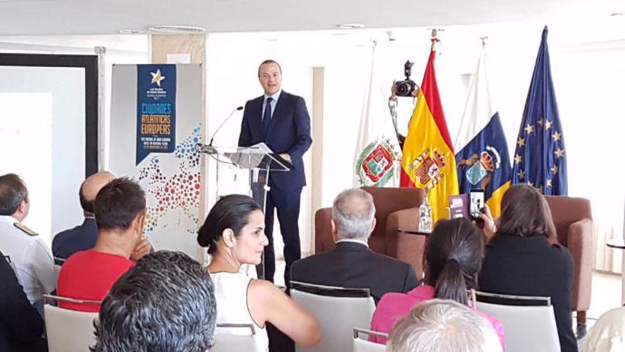 El alcalde Augusto Hidalgo esta mañana en la jornada sobre Ciudades Atlánticas Europeas.