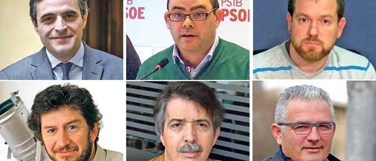 De izquierda a derecha y de arriba a abajo, José Vicente Marí (PP), Cosme Bonet (PSIB- PSOE), David Abril (MÉS), Alberto Jarabo (PODEM), Xavier Pericay (CIUDADANOS) y Jaume Font (PI)