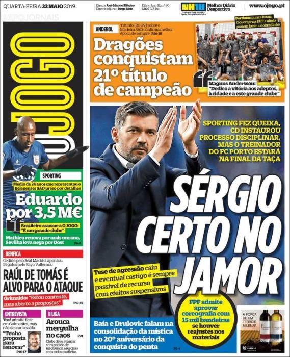 Portada O JOGO miércoles 22 de mayo de 2019