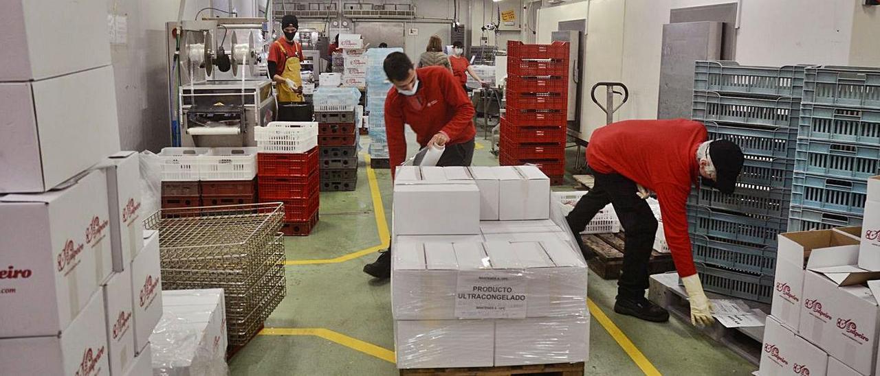 Trabajadores en una empresa del Puerto de Marín.