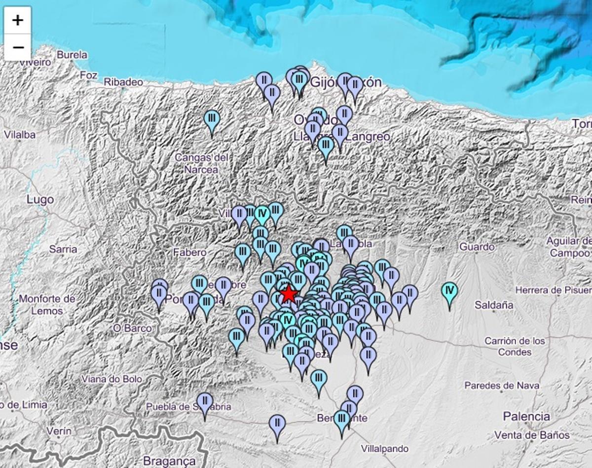 Mapa del Instituto Geográfico Nacional sobre el terremoto de León.