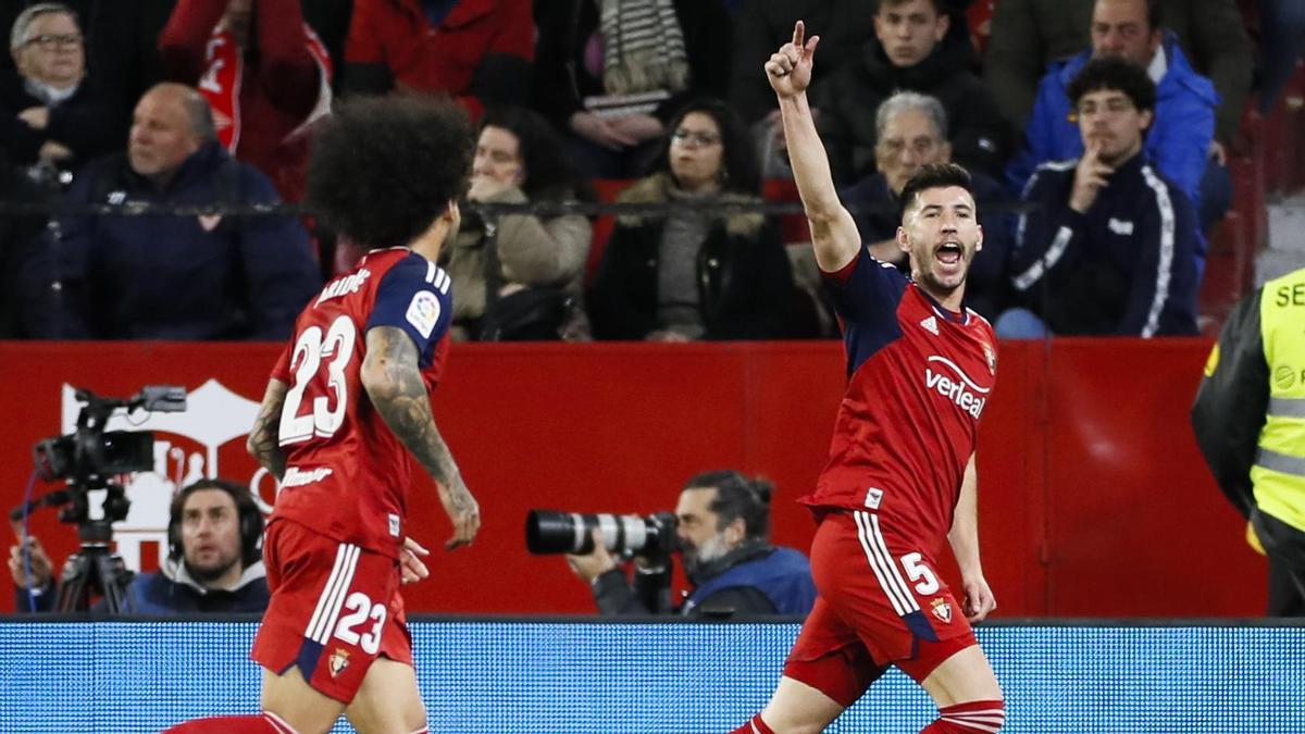 David García celebra su gol ante el Sevilla.