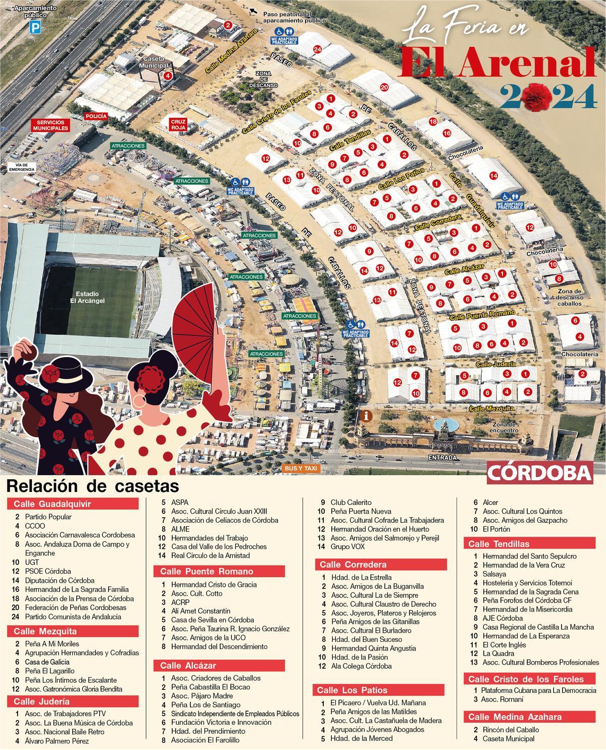 Plano de las casetas de la Feria de Córdoba 2024.