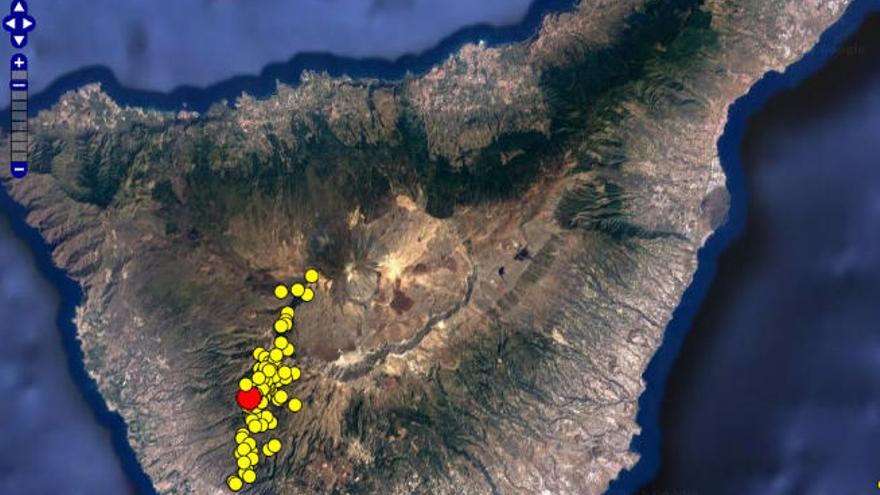 Marcas de los 92 movimientos telúricos del 30 de octubre en los municipios de Adeje, Vilaflor, La Guancha, Icod de los Vinos y Arico.