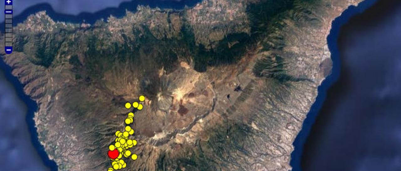 Marcas de los 92 movimientos telúricos del 30 de octubre en los municipios de Adeje, Vilaflor, La Guancha, Icod de los Vinos y Arico.