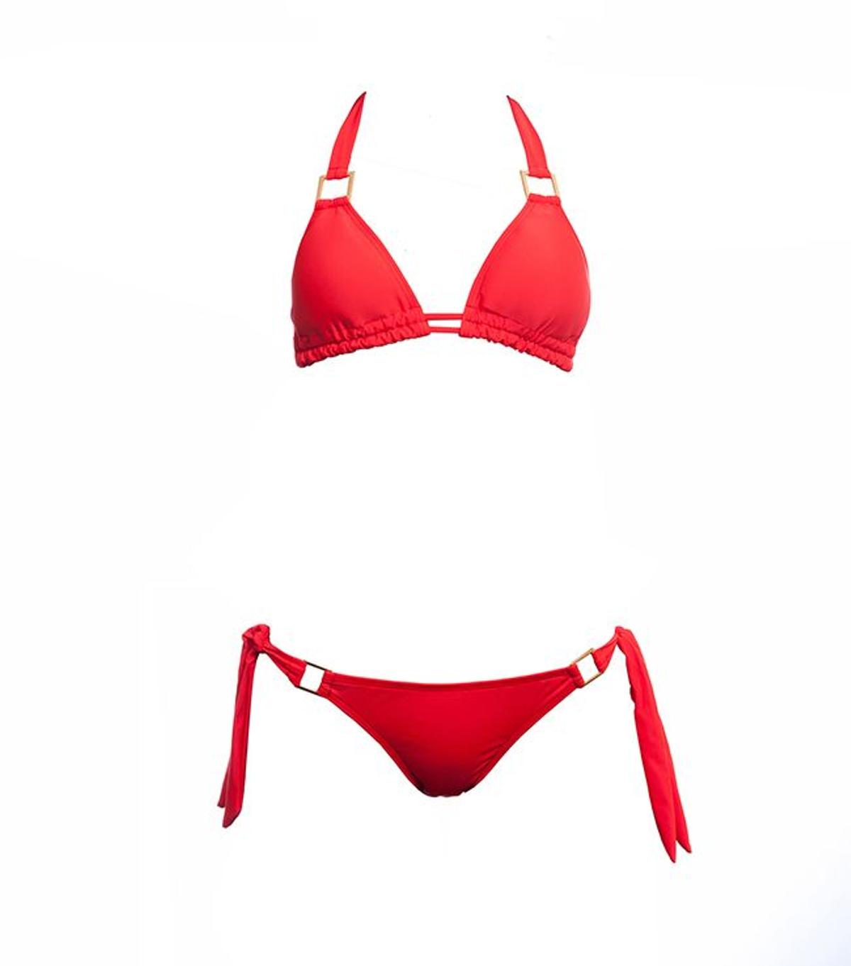 Bikini triángulo con doble tira rojo