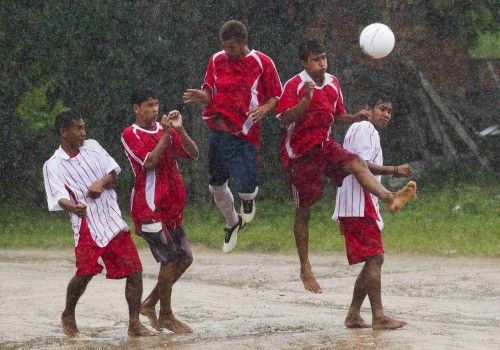 Amazon Indians play a soccer match between various ethnic groups of indigenous communities in Nossa Senhora do Livramento