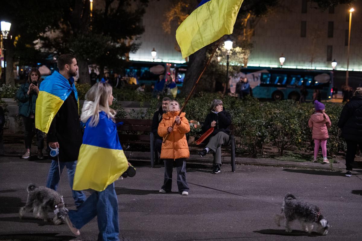 Manifestación en Barcelona del primer aniversario de la guerra de Ucrania