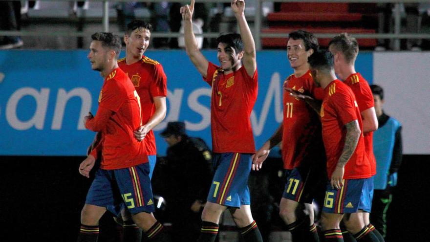 Carlos Soler celebra su segundo gol ante la selección de Austria sub 21.