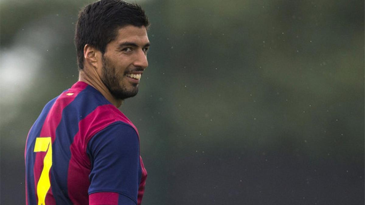 Luis Suárez, durante el amistoso disputado en el Mini-Estadi semanas atrás