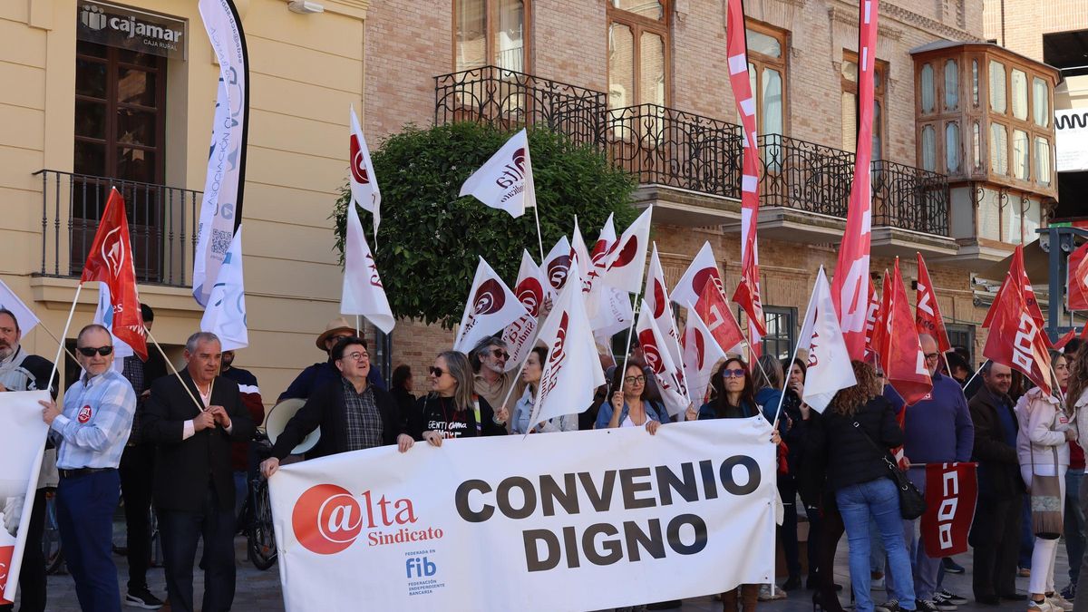 Protesta de los trabajadores de banca para reclamar el convenio en marzo.