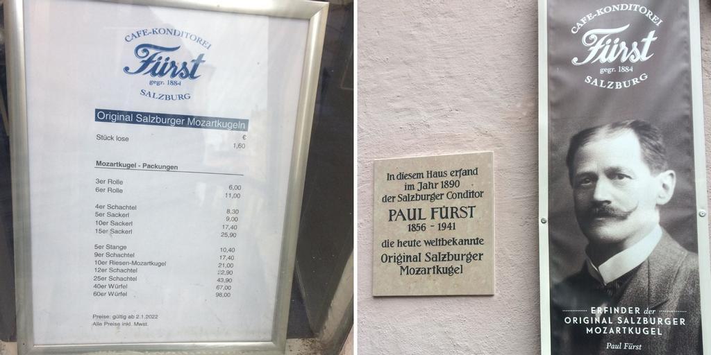 Precios en 2022 de los mozartkugel de Paul Fürst. 
